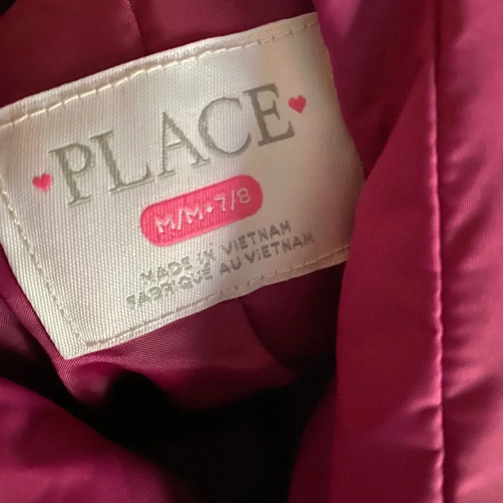 Children's Place Kids Puffer Jacket Magenta Pink Quilted Zip Up Size M 7/8